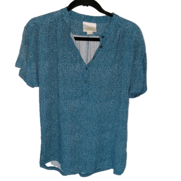 Maeve Tops - Maeve / Anthropologie Blue Speckled Pattern Short Sleeve Top Medium